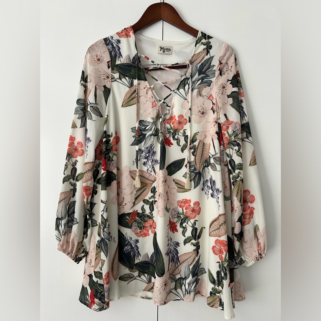 Show Me Your Mumu Lightning Bird Boho Ivory Floral Tunic In Small